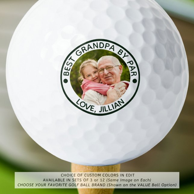 BEST GRANDPA BY PAR Photo Personalized Green Golf Balls (Creator Uploaded)