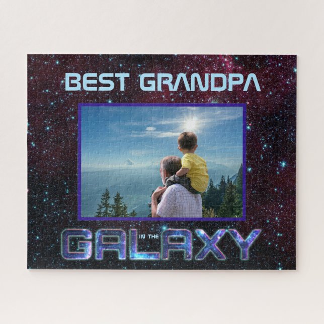 Best Grandpa Cosmic Blue Celestial Glitter Text Jigsaw Puzzle (Horizontal)