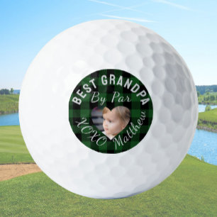 Best Grandpa Custom Kids Photo Green Buffalo Plaid Golf Balls