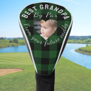 Best Grandpa Custom Kids Photo Green Buffalo Plaid Golf Head Cover
