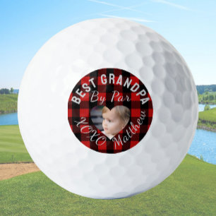 Best Grandpa Custom Kids Photo Red Buffalo Plaid Golf Balls
