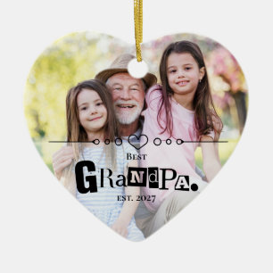Best Grandpa Established Photo Heart Christmas Ceramic Ornament