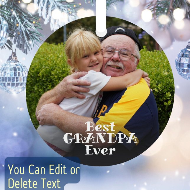 Best Grandpa Ever 2 Photo Retro Typography Text Metal Ornament (Creator Uploaded)