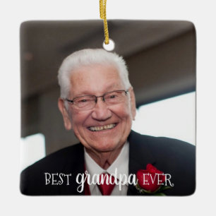 Best Grandpa Ever 2-Sided 2 Photo Christmas Ceramic Ornament
