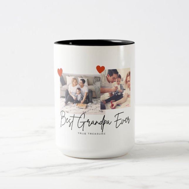 Best Grandpa Ever 2Photo Keepsake script white mug (Center)