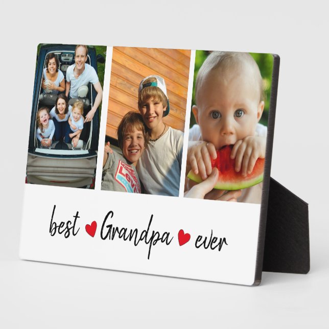 Best Grandpa Ever 3 Photo Custom  Plaque (Side)