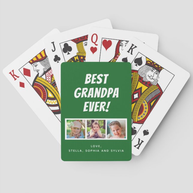 Best Grandpa Ever 3 Photos Playing Cards (Back)