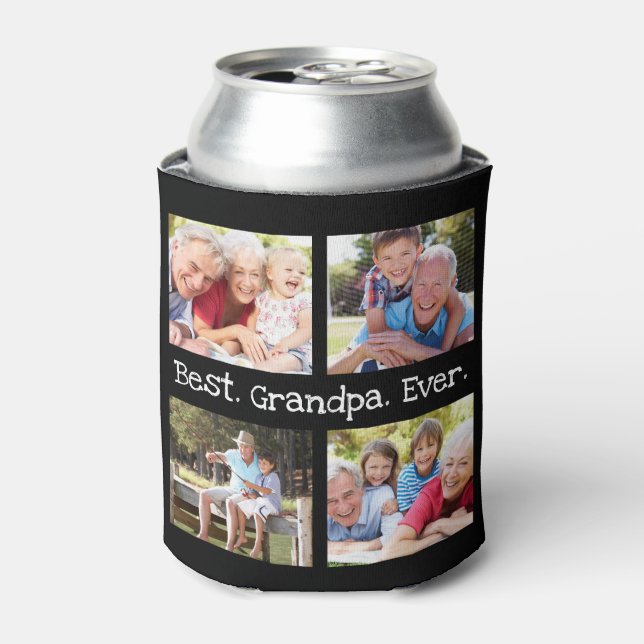 Best Grandpa Ever 4 Photo Collage Fun Keepsake Can Cooler (Can Front)