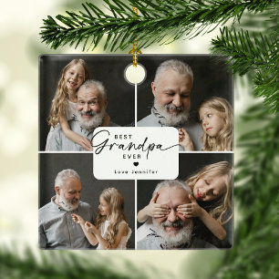 Best Grandpa Ever 4 Photo Collage Personalized Ceramic Ornament