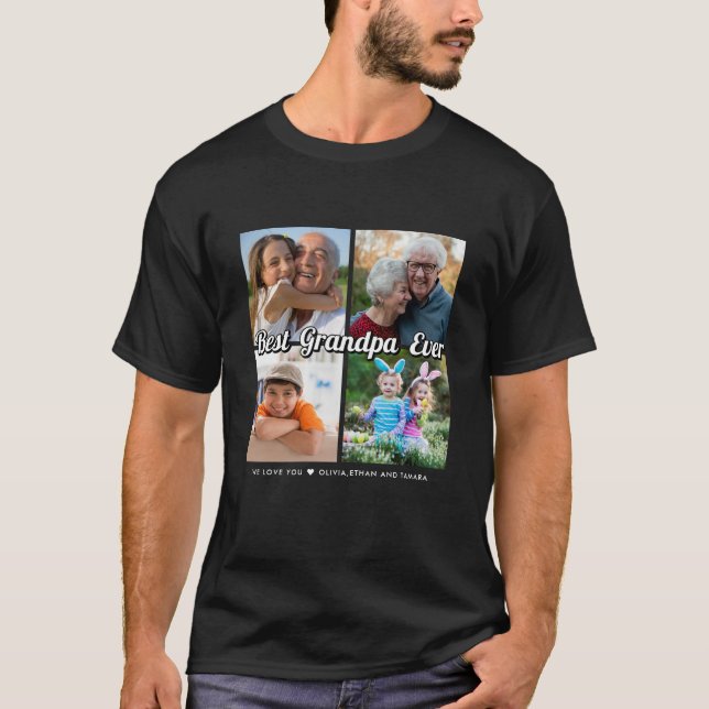 Best Grandpa Ever 4 Photo Collage Personalized   T-Shirt (Front)