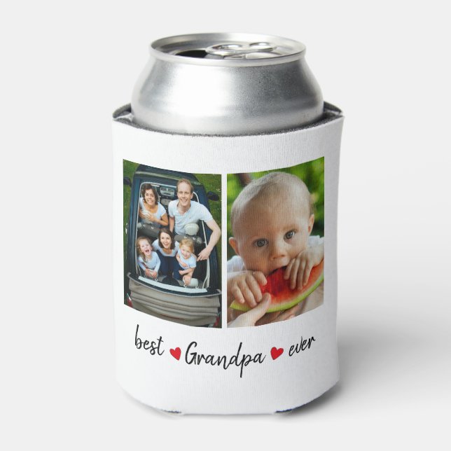 Best Grandpa Ever 4 Photo Custom Can Cooler (Can Front)