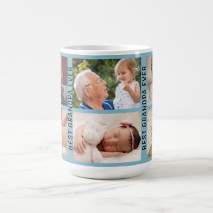 Best Grandpa Ever 6 Photo Custom Collage blue Coffee Mug
