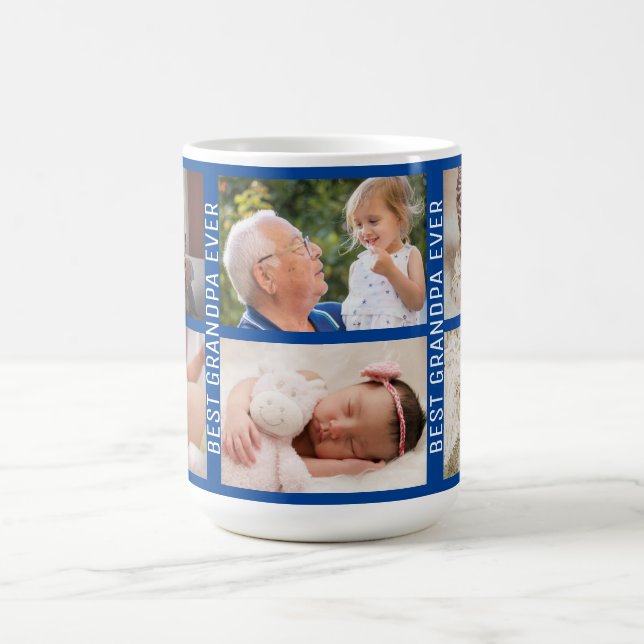 Best Grandpa Ever 6 Photo Custom Collage blue Coffee Mug (Center)