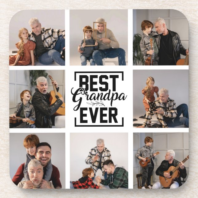 Best Grandpa Ever 8 Photo Collage  Coaster (Front)