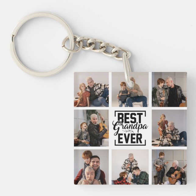 Best Grandpa Ever 8 Photo Collage Keychain (Front)