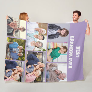 Best Grandpa Ever 8Photo Collage Chic purple Fleece Blanket