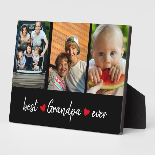 Best Grandpa Ever Black 3 Photo Custom  Plaque (Side)