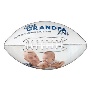 Best Grandpa Ever Blue Script Photo Football