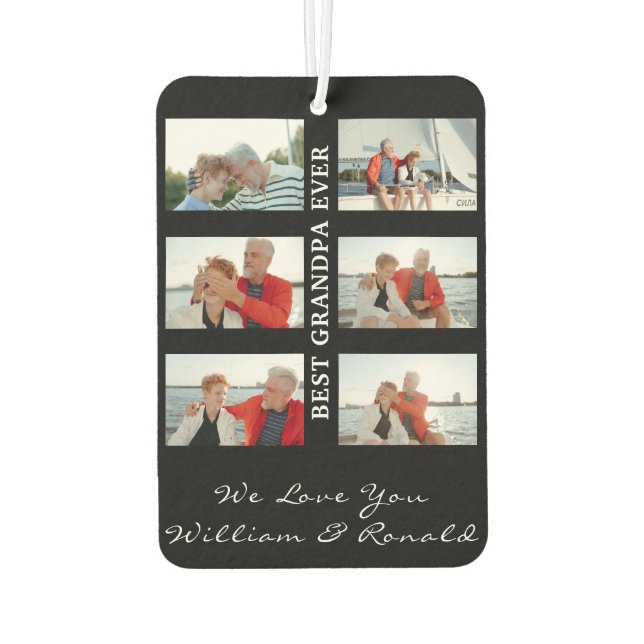Best Grandpa Ever Custom 6 Photo collage & Name  Air Freshener (Back)