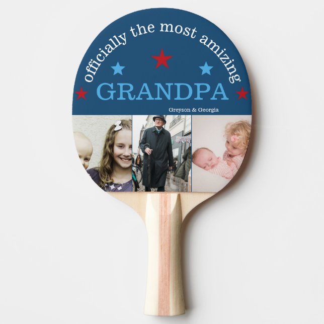 Best Grandpa Ever Custom Photo Collage  Ping Pong Paddle (Front)