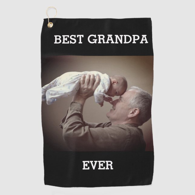 Best Grandpa Ever Custom Photo Create Your Own Golf Towel (Front)