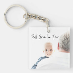 Best Grandpa Ever Custom Photo Script Modern  Keychain