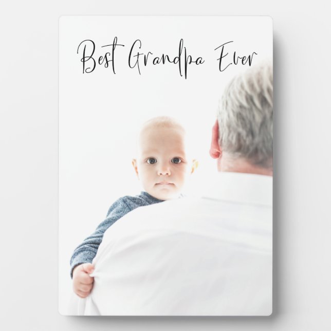 Best Grandpa Ever Custom Photo Script Modern Plaque (Front)