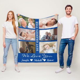Best Grandpa Ever Custom Photos Grandchildren Name Fleece Blanket