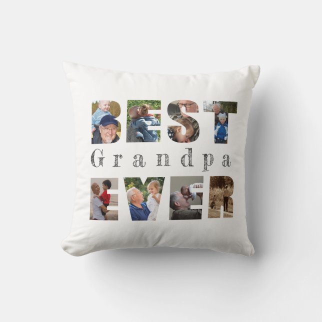 Best grandpa ever custom text photo, white throw pillow (Front)