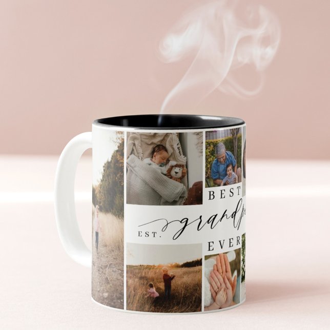 Best Grandpa Ever Elegant Script 8 Photo Collage Two-Tone Coffee Mug (Creator Uploaded)