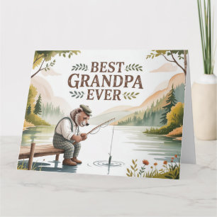 Best Grandpa Ever Fishing Bear Illustration Card