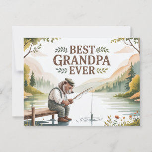 Best Grandpa Ever Fishing Bear Illustration Postcard