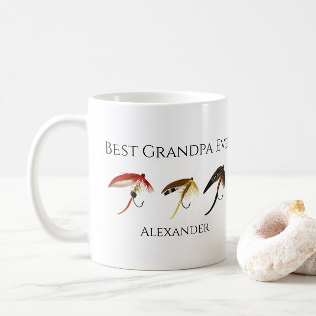 Best Grandpa Ever! Fly Fish Fishermen Flyfishing  Coffee Mug (With Donut)