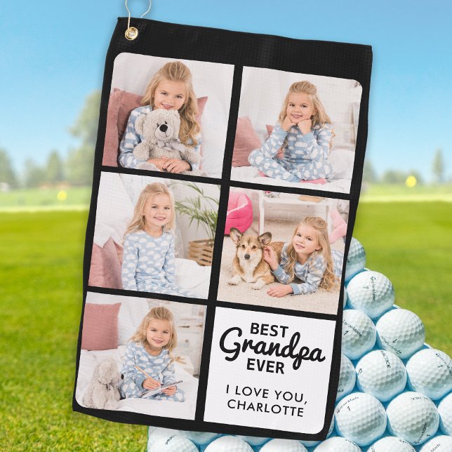 Best GRANDPA Ever - Golfer - Personalized 5 Photo Golf Towel (Creator Uploaded)