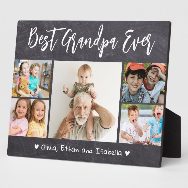 Best Grandpa Ever Grandkids 5 Photo  Chalkboard Plaque (Side)
