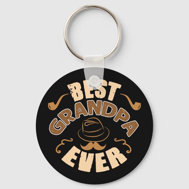 Best Grandpa Ever - Hat and Pipe Illustration Keychain (Front)