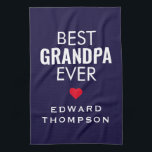Best Grandpa Ever Heart Name White Navy Kitchen Towel<br><div class="desc">Best Grandpa Ever Name Heart Navy Blue. A practical gift which will show grandfather how much you care. Easily personalise the text.</div>