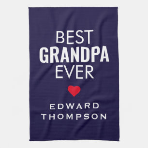 Best Grandpa Ever Heart Name White Navy Kitchen Towel