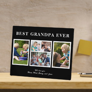 Best grandpa ever modern black and white collage plaque
