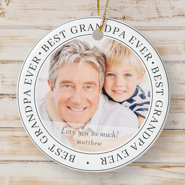 Best Grandpa Ever Modern Classic Photo Ceramic Ornament (Creator Uploaded)