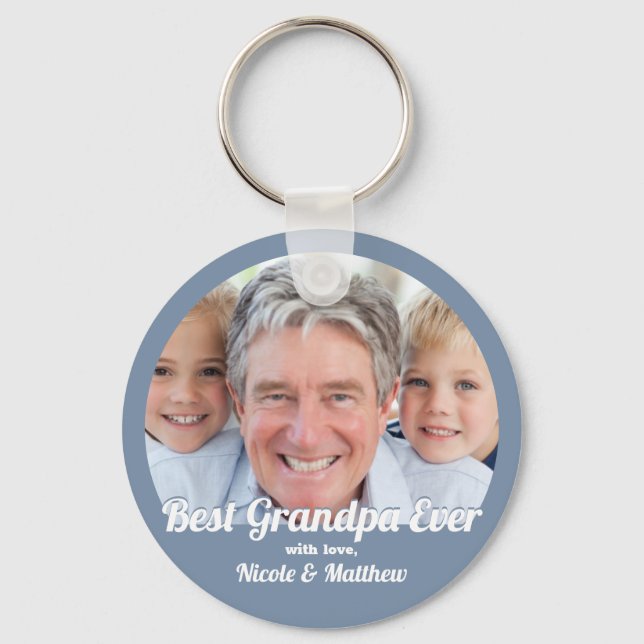 Best Grandpa Ever Modern Photo Keepsake Keychain (Front)