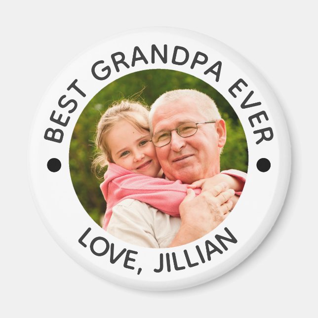 BEST GRANDPA EVER Modern Photo Personalized Magnet (Front)