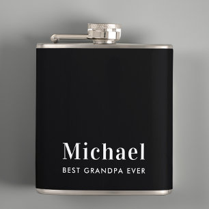 Best Grandpa Ever Monogram Black Hip Flask