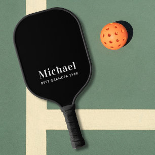 Best Grandpa Ever Monogram Black Pickleball Paddle