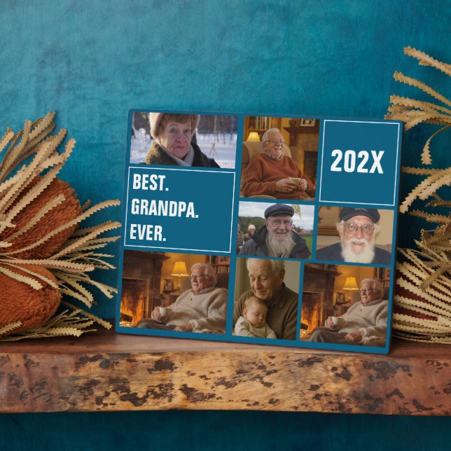 Best Grandpa Ever Photo Collage and Custom Text Plaque (Side)