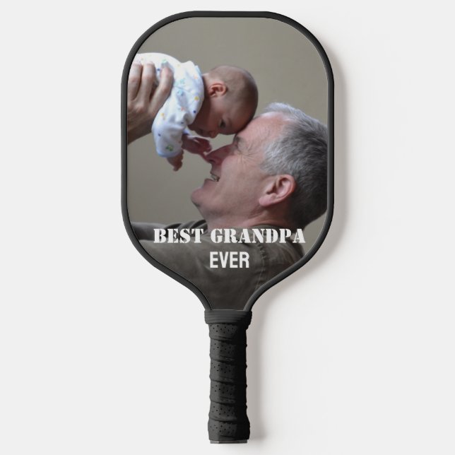 Best Grandpa Ever Photo collage Create Your Own Pickleball Paddle (Front)