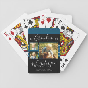 Best Grandpa Ever Photo Collage Custom Name Playing Cards