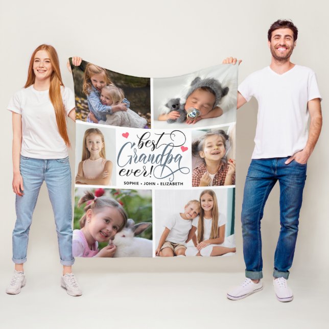 Best Grandpa Ever Photo Collage Fleece Blanket (In Situ)