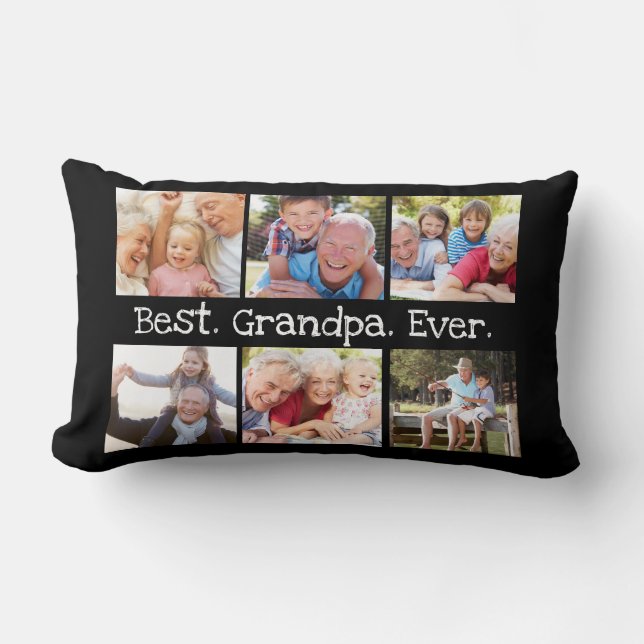 Best Grandpa Ever Photo Collage in Black Modern  Lumbar Pillow (Front)