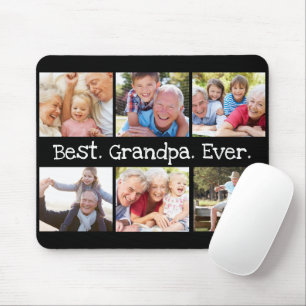 Best Grandpa Ever Photo Collage in Black Modern Mouse Pad